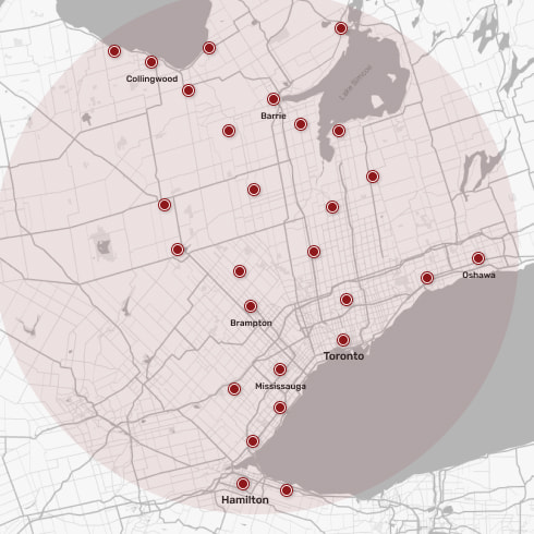 GTA Service areas map